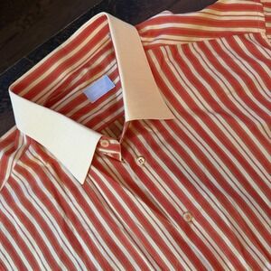 Stefano Ricci Galtrucco Shirt Mens 17.5 Orange Stripe Contrast Collar Cuff Dress